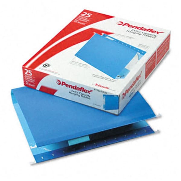 Pendaflex 4152X2BLU 2" Capacity Reinforced Hanging File Folders- Kraft- Letter- Blue- 25/Box